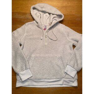 No Boundaries Womens White Sherpa Fleece Hoodie With Kangaroo Pocket & Half-Zip